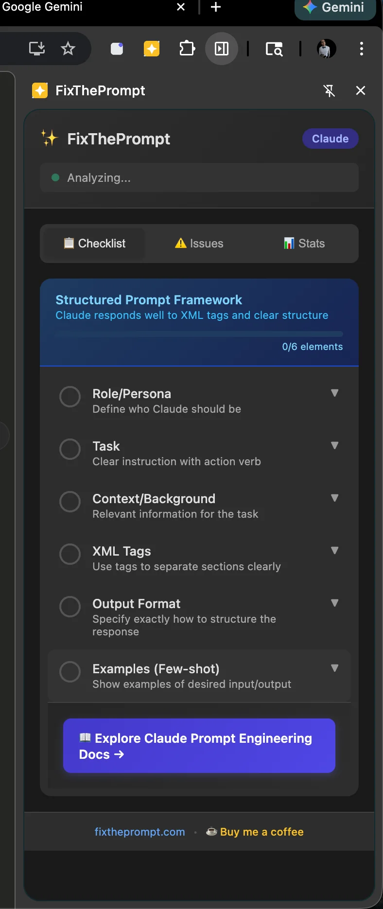Claude Structured Prompt Framework checklist
