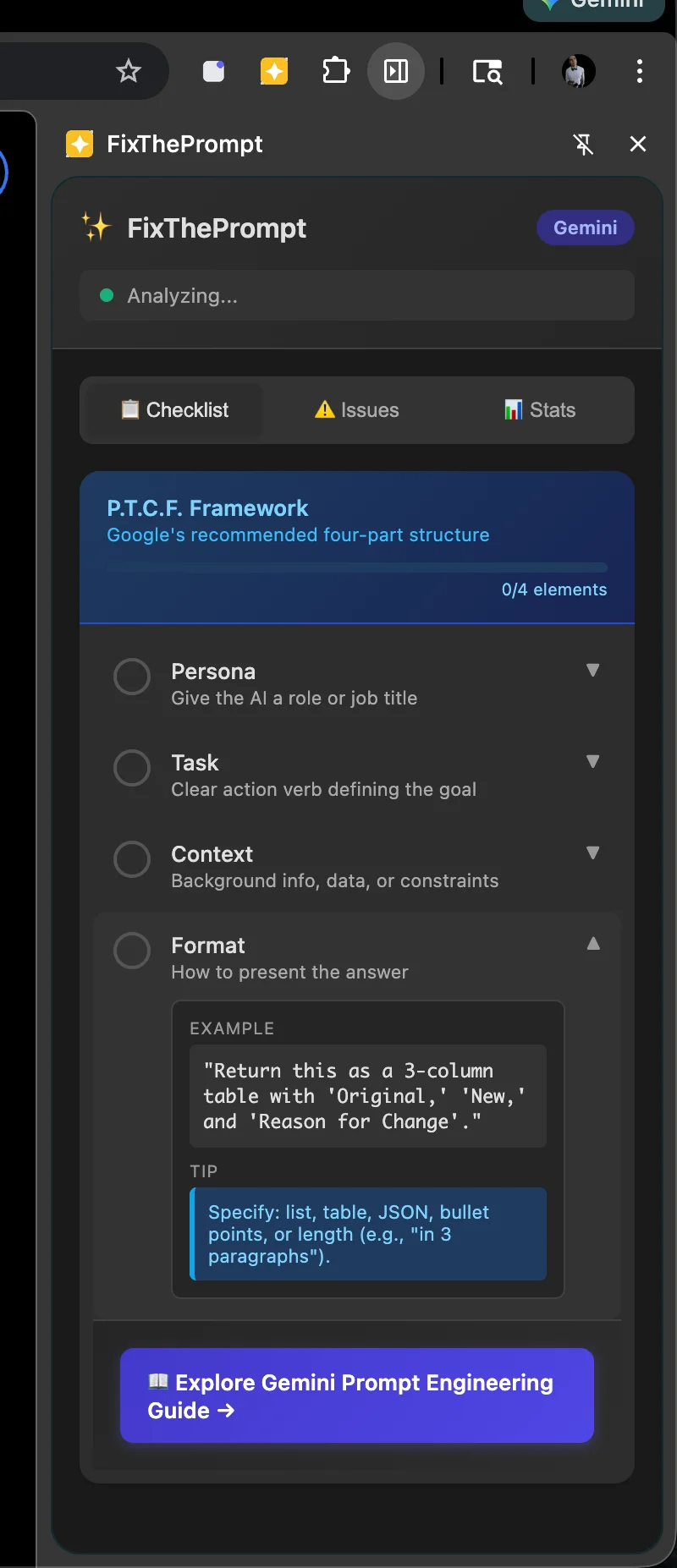 Gemini P.T.C.F. Framework with expanded tips